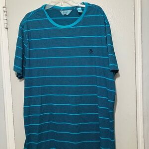 Original Penguin Men's Teal and Black Striped Tee🥰🥰❤️